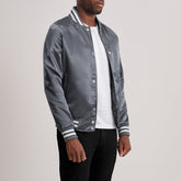 Yaken Grey Leather Varsity Jacket